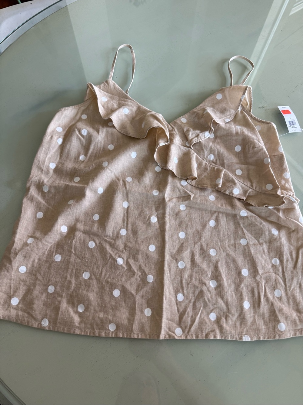 Old Navy Beige Polka Dot Ruffle Cami